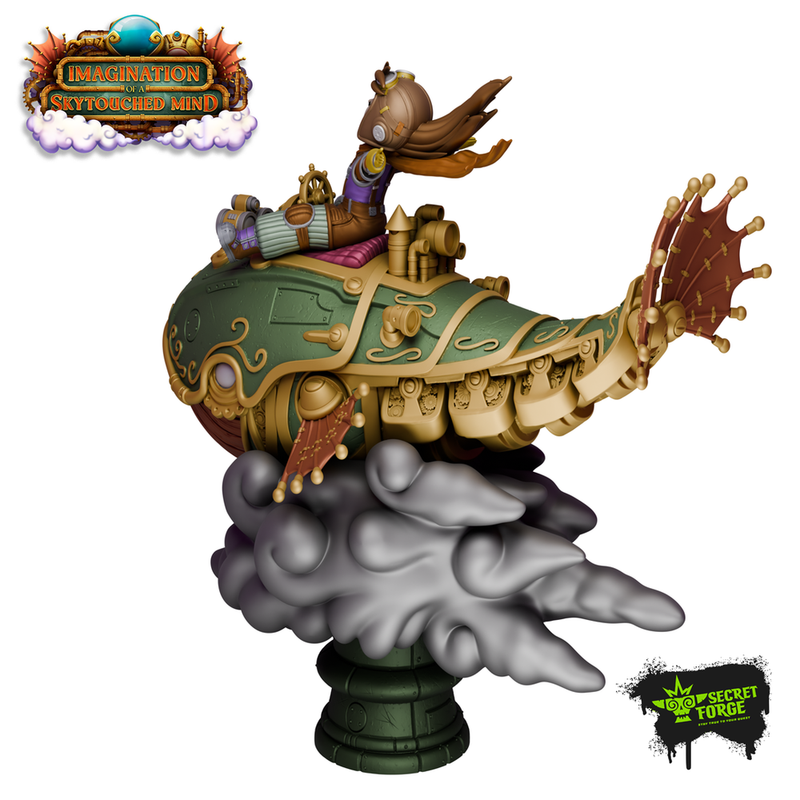 [Whale Rider] Imaginations of a Skytouched Mind – Steampunk Sky Whale, Joyful Pilot, Cloud-Soaring Fantasy Display Model for Painters and Collectors