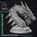 White  Greatwyrm - Dragon Wyrm -  PRESUPPORTED - Illustrated and Stats - 32mm scale