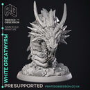 White  Greatwyrm - Dragon Wyrm -  PRESUPPORTED - Illustrated and Stats - 32mm scale