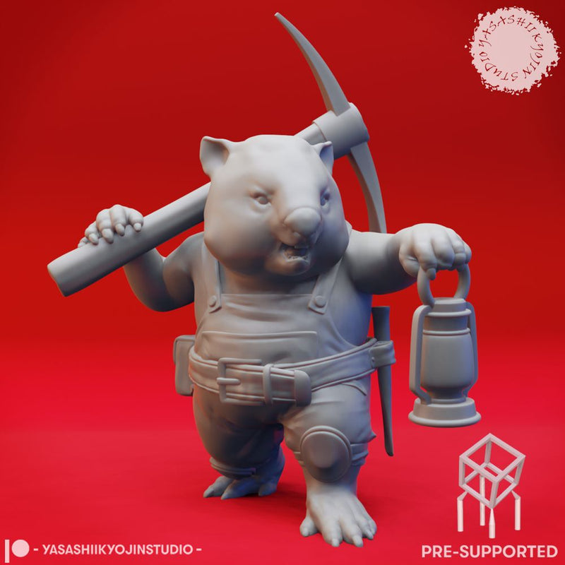 Wombat-folk Miner - Tabletop Miniature (Pre-Supported) - Only-Games