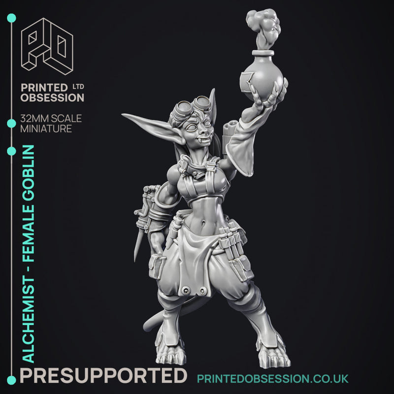 Alchemist - Goblin Female Artificer - PRESUPPORTED - 32mm scale