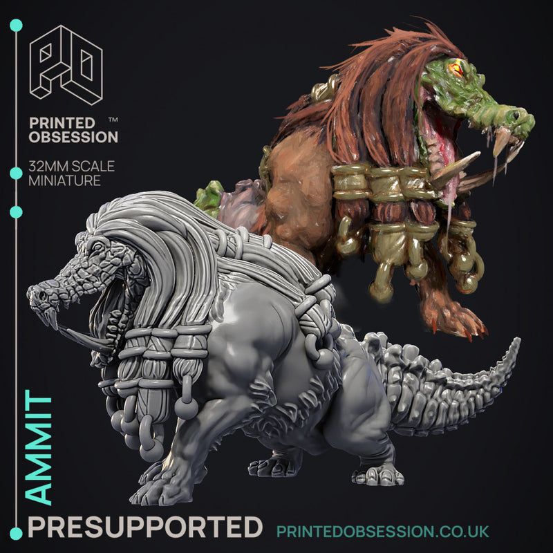 Ammit - Court of Anubis -  PRESUPPORTED - Illustrated and Stats - 32mm scale - Only-Games