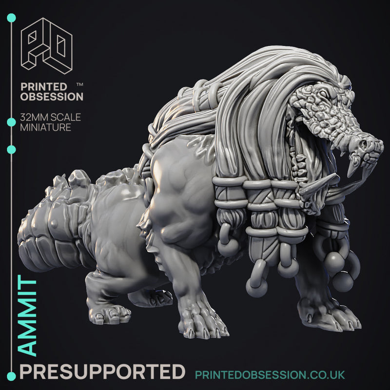 Ammit - Court of Anubis -  PRESUPPORTED - Illustrated and Stats - 32mm scale - Only-Games