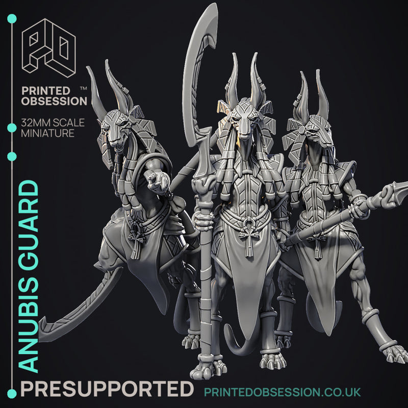Anubis Guard - 3 Models - Court of Anubis -  PRESUPPORTED - Illustrated and Stats - 32mm scale