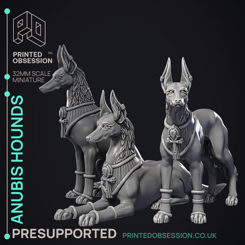 Anubis Hounds - 3 Models - Court of Anubis - PRESUPPORTED - Illustrated and Stats - 32mm scale - Only-Games