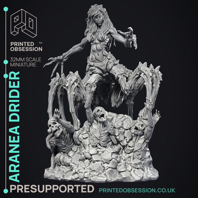Aranea - Drider Necromancer - Godly Avatars -  PRESUPPORTED - Illustrated and Stats - 32mm scale