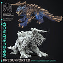 Armoured Wolf - Large Creature - Hunting Party -  PRESUPPORTED - Illustrated and Stats - 32mm scale - Only-Games