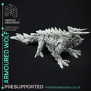 Armoured Wolf - Large Creature - Hunting Party -  PRESUPPORTED - Illustrated and Stats - 32mm scale