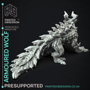 Armoured Wolf - Large Creature - Hunting Party -  PRESUPPORTED - Illustrated and Stats - 32mm scale