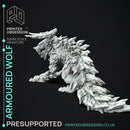 Armoured Wolf - Large Creature - Hunting Party -  PRESUPPORTED - Illustrated and Stats - 32mm scale