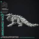 Armoured Wolf - Large Creature - Hunting Party -  PRESUPPORTED - Illustrated and Stats - 32mm scale