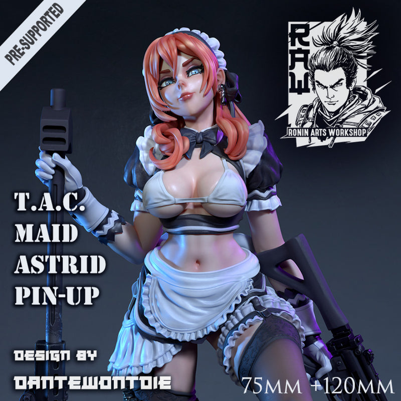 T.A.C. Maid Astrid - 75mm and 120mm Pin-Up - STL only - Only-Games