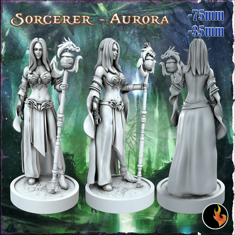 Elf Sorcerer Aurora - Elf Sorcerer Mage Sorcerer - 75mm + 35mm Scale