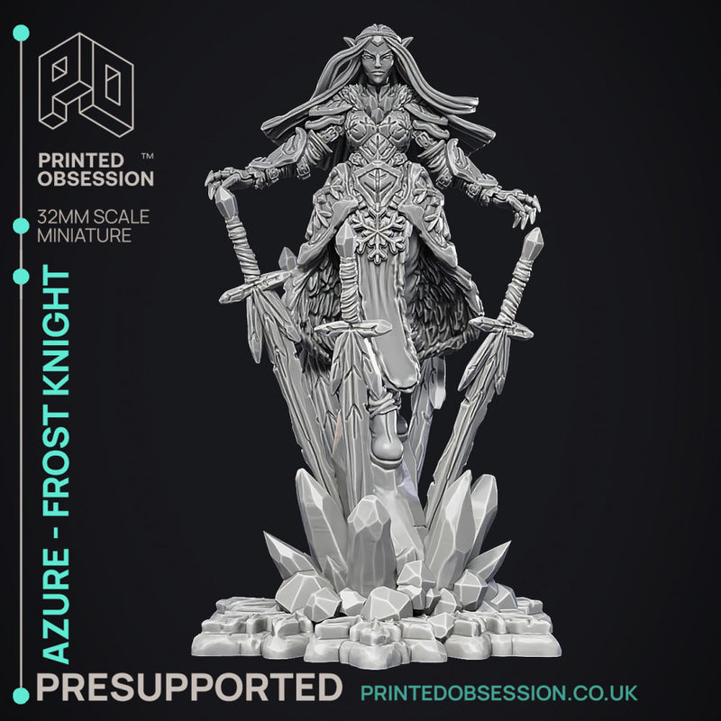 Azure - Frost Knight - Godly Avatars -  PRESUPPORTED - Illustrated and Stats - 32mm scale