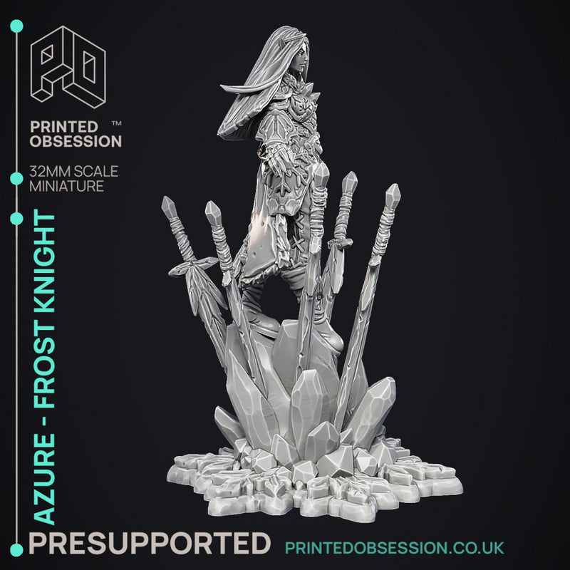 Azure - Frost Knight - Godly Avatars -  PRESUPPORTED - Illustrated and Stats - 32mm scale