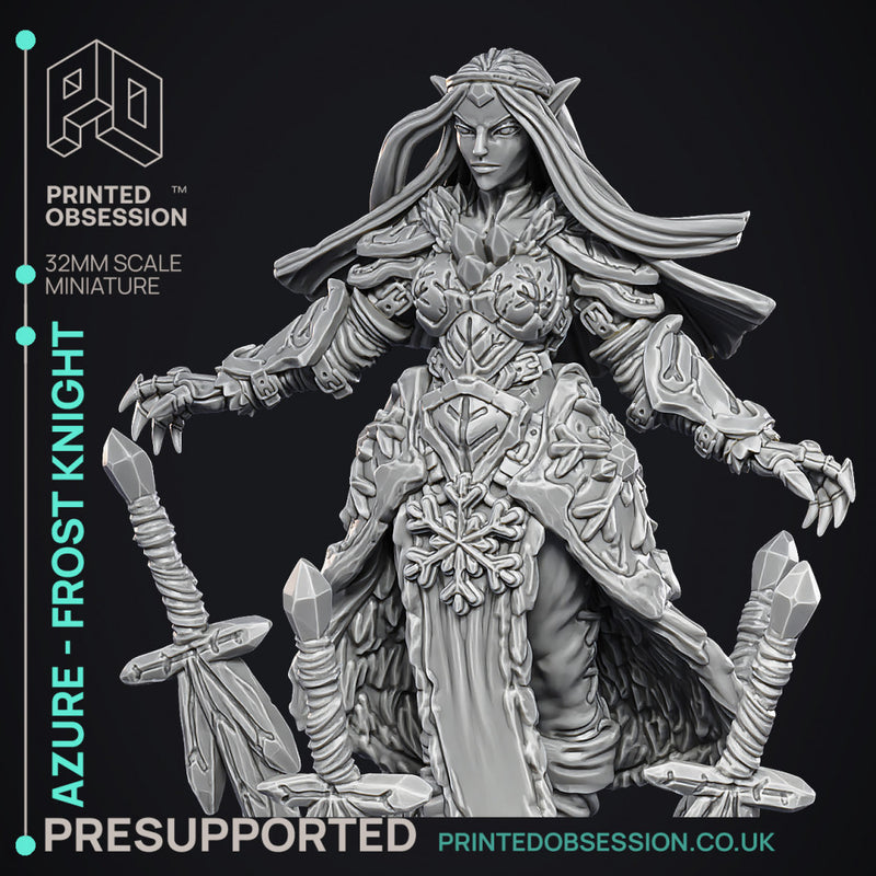 Azure - Frost Knight - Godly Avatars -  PRESUPPORTED - Illustrated and Stats - 32mm scale
