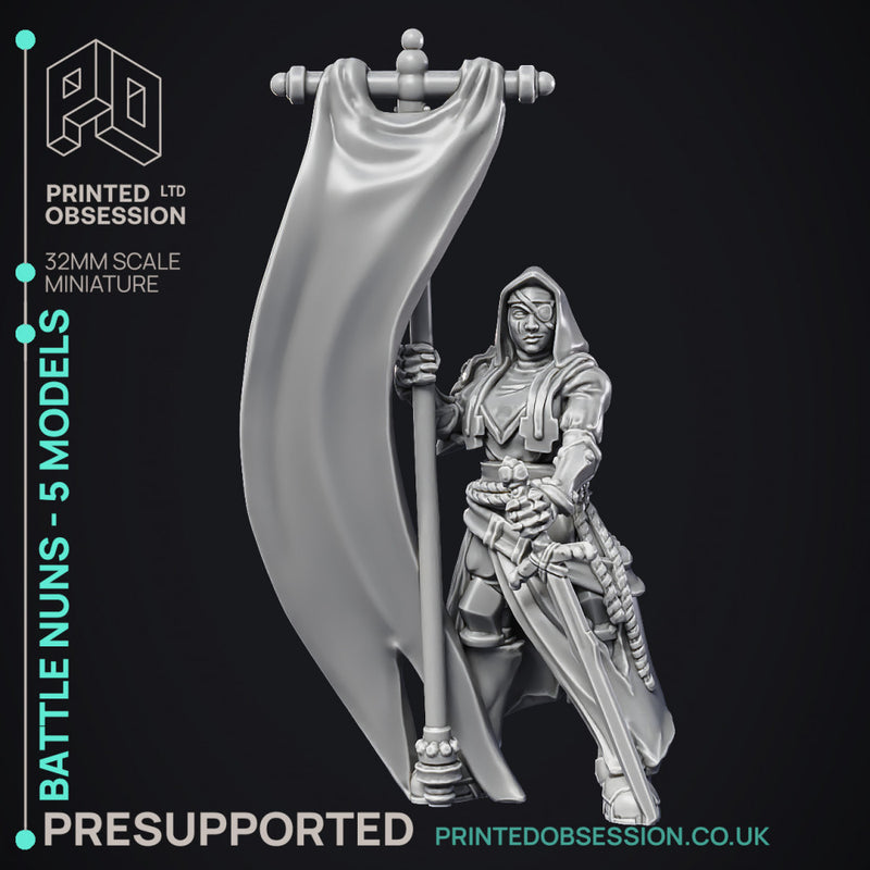 Battle Nuns - 5 Models - PRESUPPORTED - Heaven Hath No Fury - 32 mmm