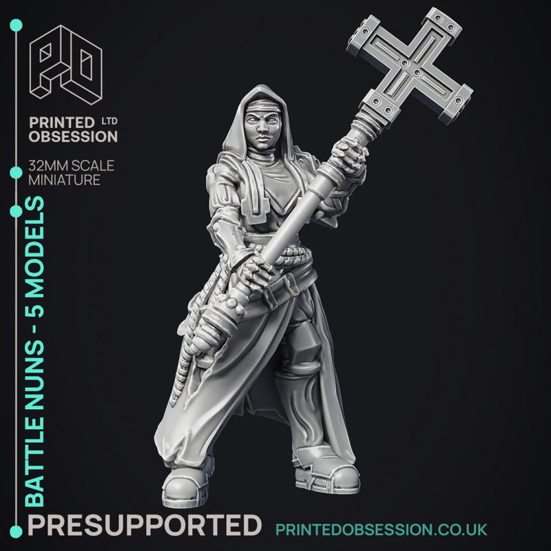 Battle Nuns - 5 Models - PRESUPPORTED - Heaven Hath No Fury - 32 mmm