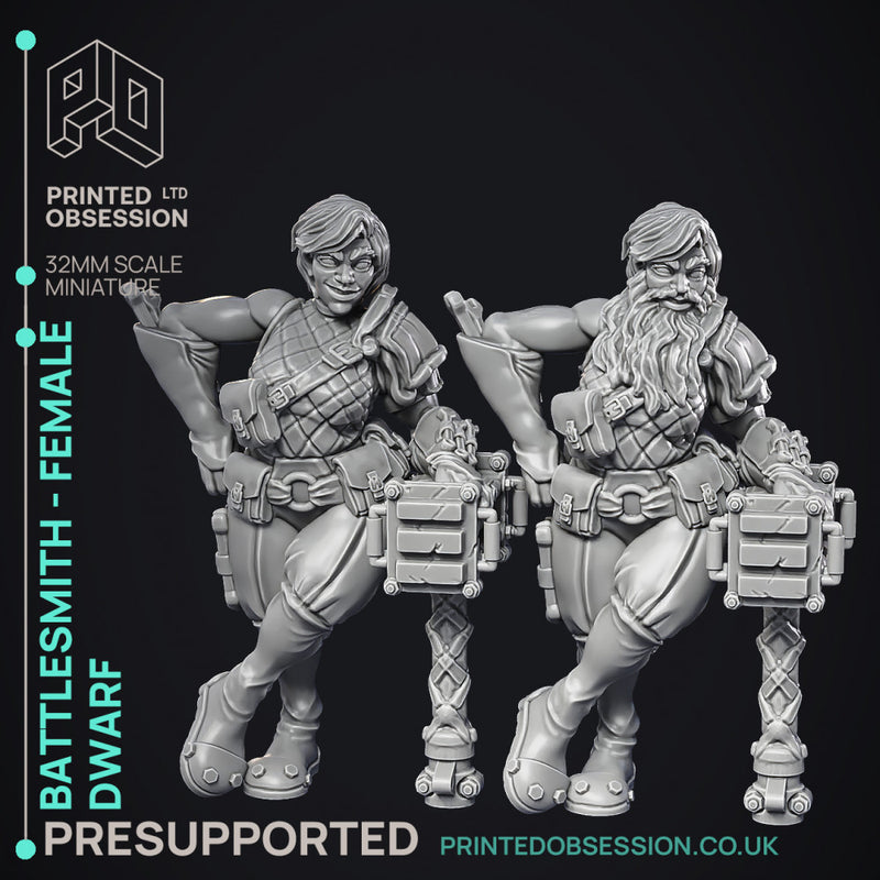 Battlesmith - Artificer- Female Dwarf - PRESUPPORTED - 32mm Scale