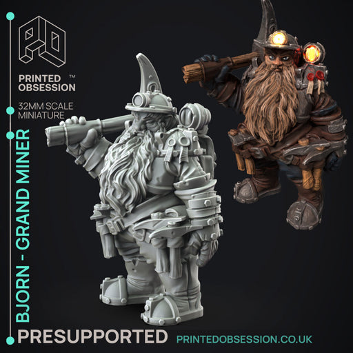 Bjorn - Grandminer - Flesh of Gold -  PRESUPPORTED - Illustrated and Stats - 32mm scale - Only-Games
