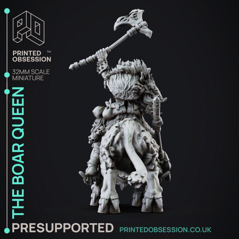 The Boar Queen - Female Orc Warlord - PRESUPPORTED - 32mm Scale - mounted and standing versions included.