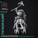 The Boar Queen - Female Orc Warlord - PRESUPPORTED - 32mm Scale - mounted and standing versions included.