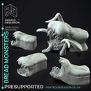 Bread Monsters - 4 Baked Monsters -  PRESUPPORTED - Illustrated and Stats - 32mm scale