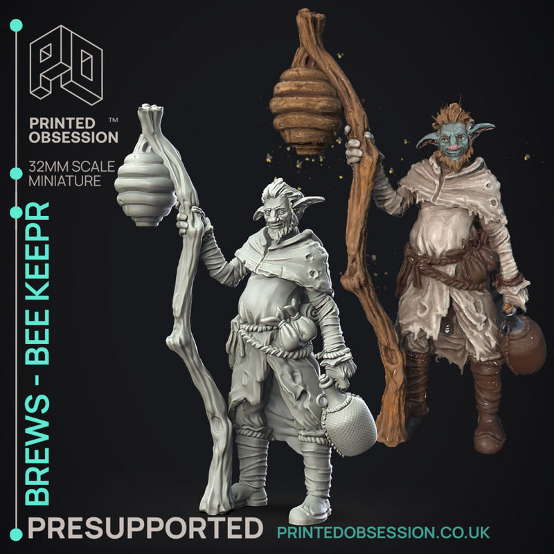 Brews - Bee Keeper - Firbolg -  PRESUPPORTED - Illustrated and Stats - 32mm scale