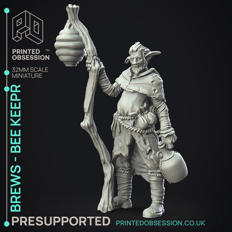 Brews - Bee Keeper - Firbolg -  PRESUPPORTED - Illustrated and Stats - 32mm scale