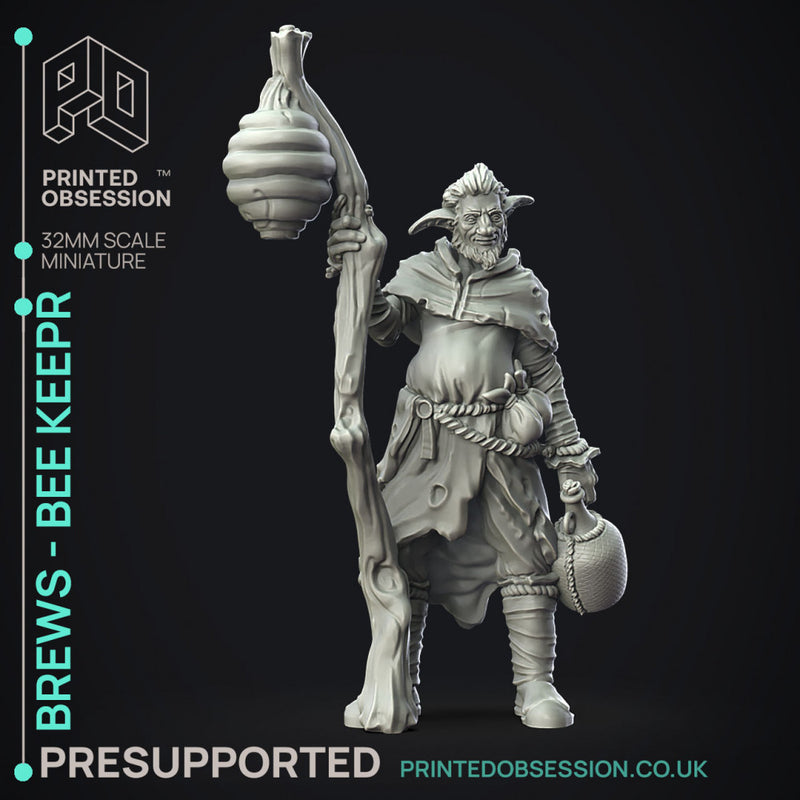 Brews - Bee Keeper - Firbolg -  PRESUPPORTED - Illustrated and Stats - 32mm scale