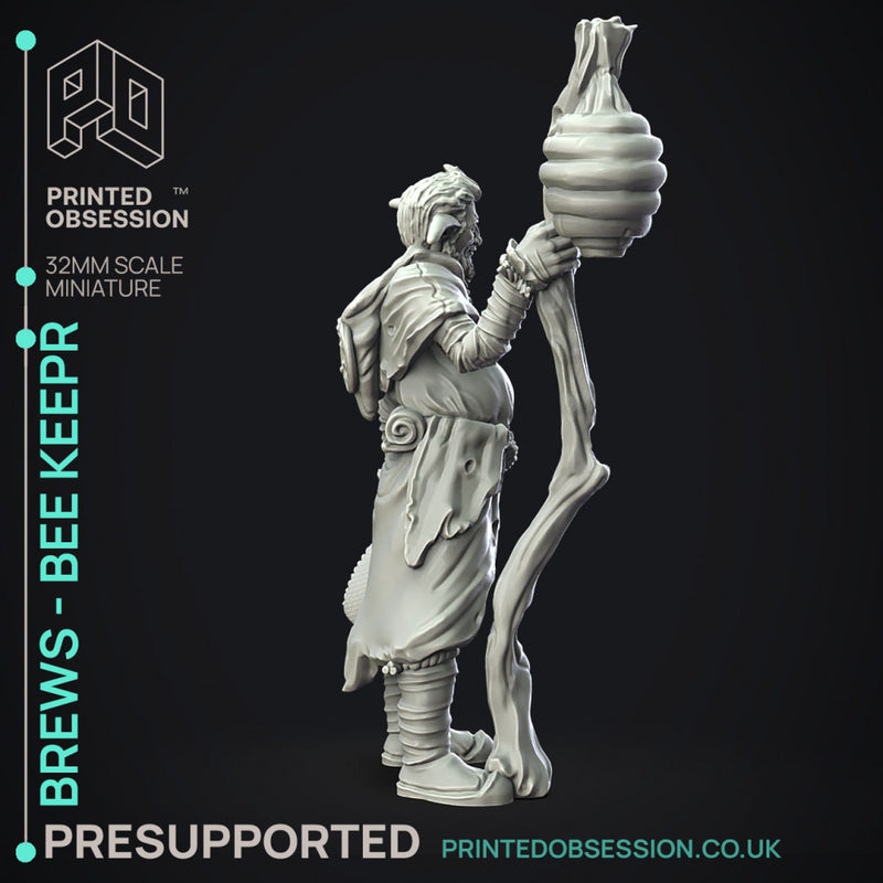 Brews - Bee Keeper - Firbolg -  PRESUPPORTED - Illustrated and Stats - 32mm scale