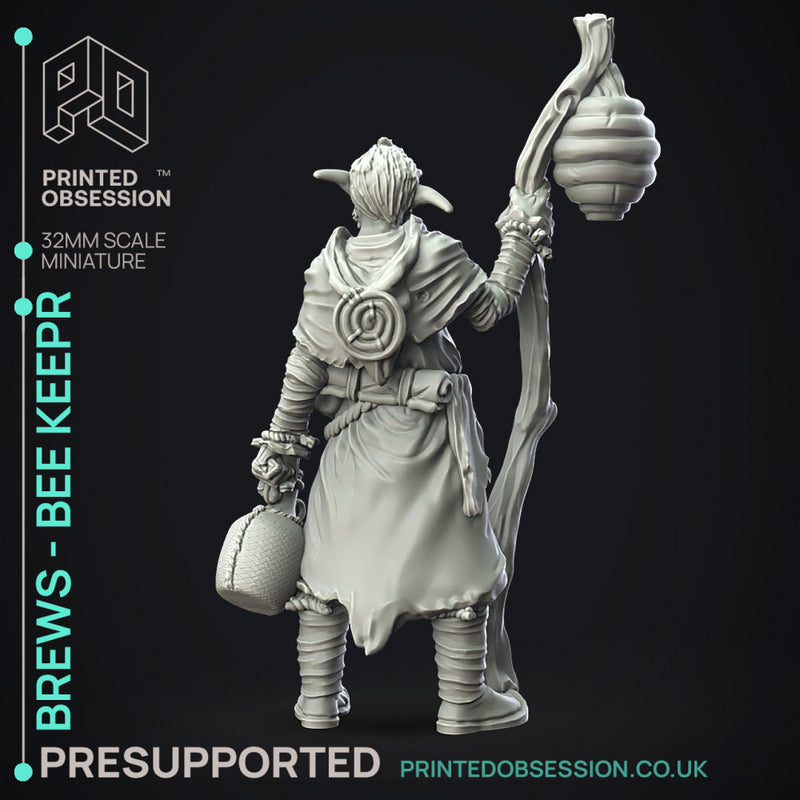Brews - Bee Keeper - Firbolg -  PRESUPPORTED - Illustrated and Stats - 32mm scale