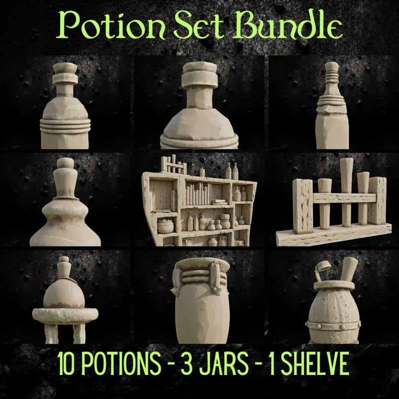 Potion Set Bundle - Fantasy Terrain STL, DnD & Wargaming Scenery