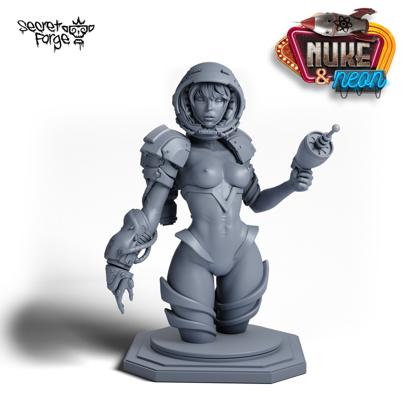 [Neon Bust Pack] Nuke and Neon retro sci-fi and cyberpunk pinup 75mm and 120mm scales