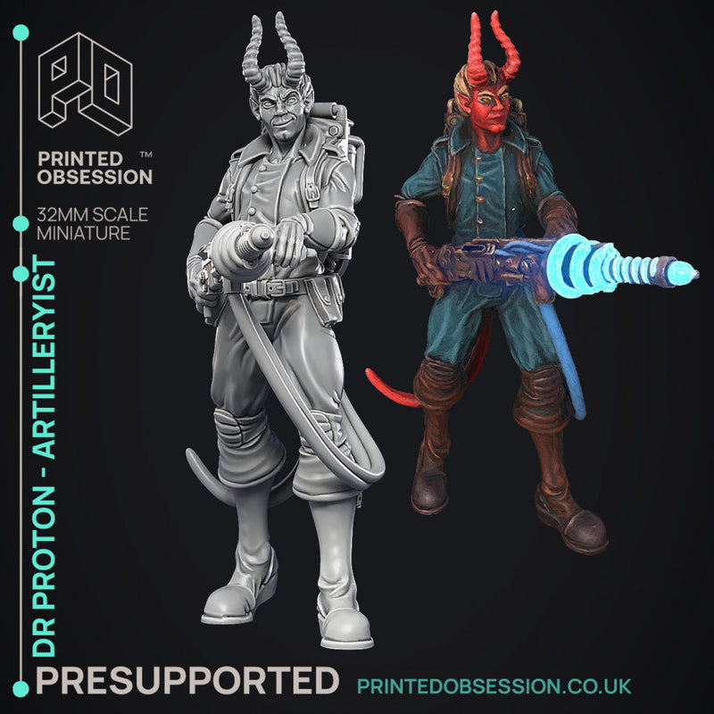 Artificer Artilleryist - Dr Proton - Ghast Busters -  PRESUPPORTED - Illustrated and Stats - 32mm scale