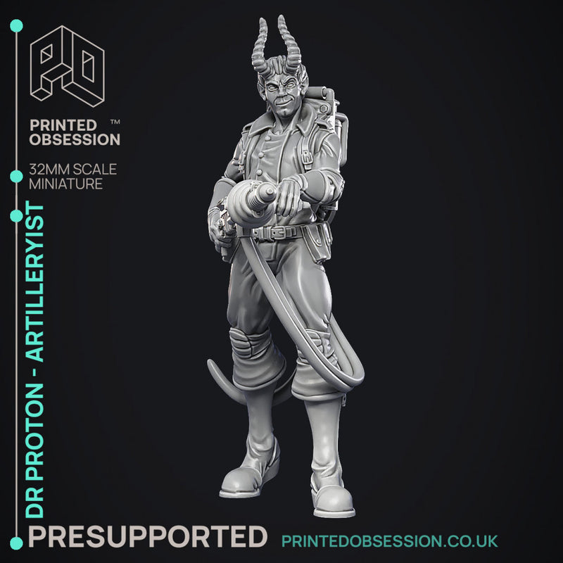 Artificer Artilleryist - Dr Proton - Ghast Busters -  PRESUPPORTED - Illustrated and Stats - 32mm scale