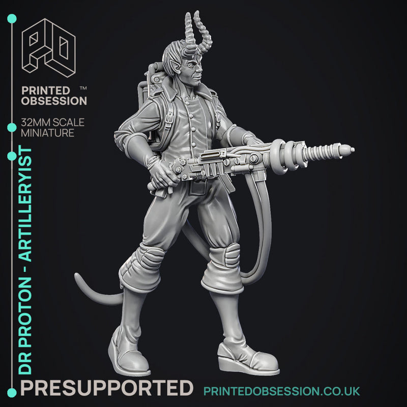 Artificer Artilleryist - Dr Proton - Ghast Busters -  PRESUPPORTED - Illustrated and Stats - 32mm scale