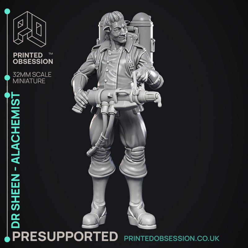 Alchemist - Dr Sheen - Ghast busters -  PRESUPPORTED - Illustrated and Stats - 32mm scale