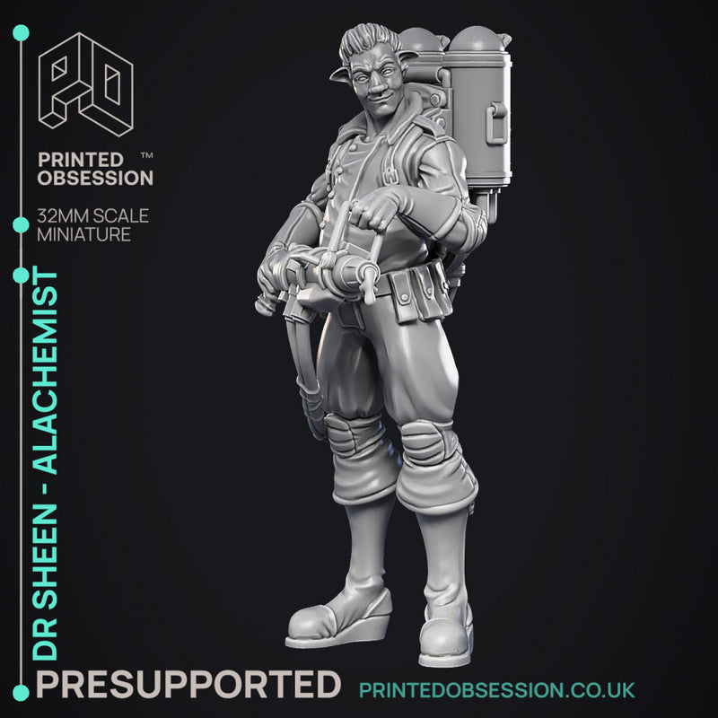 Alchemist - Dr Sheen - Ghast busters -  PRESUPPORTED - Illustrated and Stats - 32mm scale