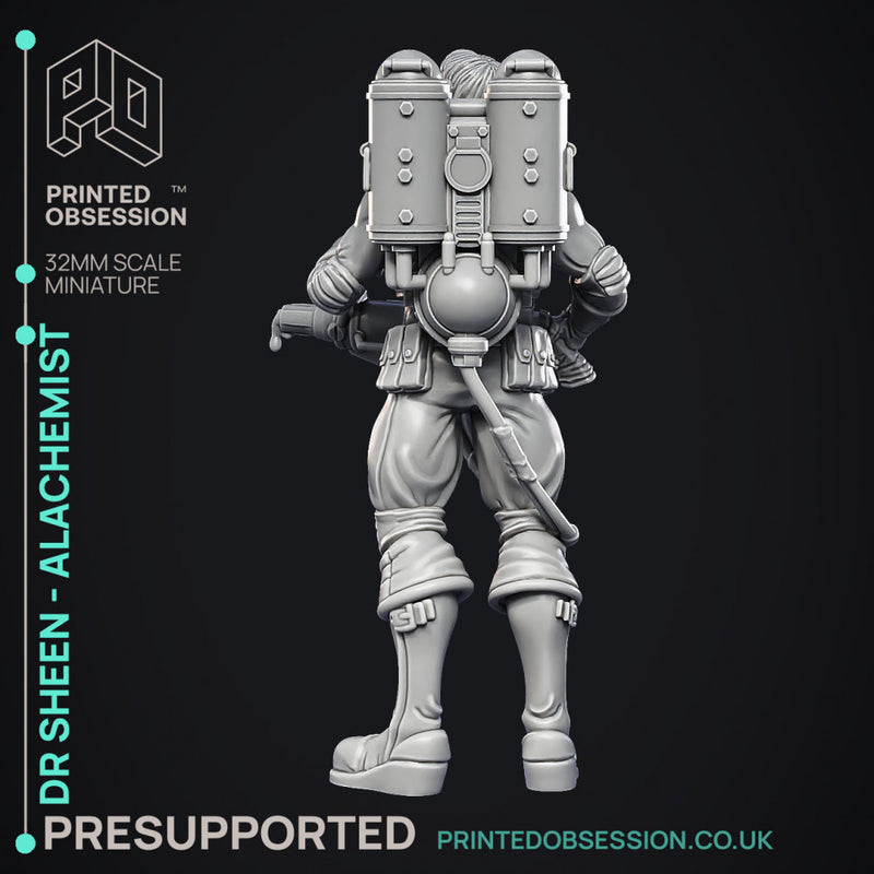 Alchemist - Dr Sheen - Ghast busters -  PRESUPPORTED - Illustrated and Stats - 32mm scale