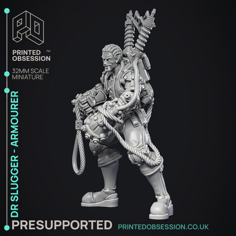 Armourer Alchemist - Dr Slugger - Ghast Buster -  PRESUPPORTED - Illustrated and Stats - 32mm scale