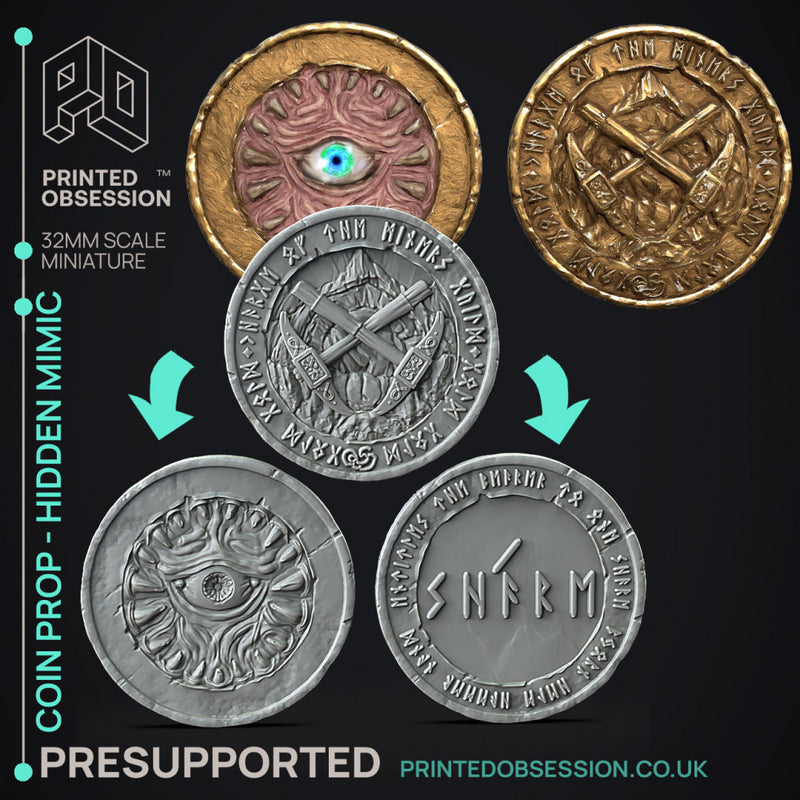 Mimic Coin - Prop -  PRESUPPORTED - Illustrated and Stats - 32mm scale - Only-Games