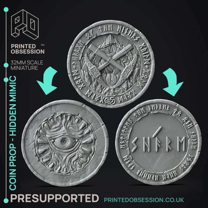 Mimic Coin - Prop -  PRESUPPORTED - Illustrated and Stats - 32mm scale - Only-Games