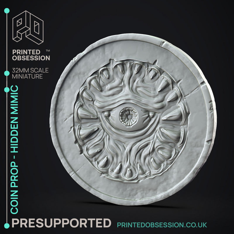 Mimic Coin - Prop -  PRESUPPORTED - Illustrated and Stats - 32mm scale - Only-Games