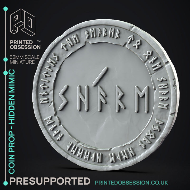 Mimic Coin - Prop -  PRESUPPORTED - Illustrated and Stats - 32mm scale - Only-Games