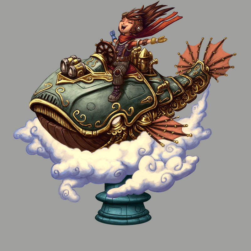 [Whale Rider] Imaginations of a Skytouched Mind – Steampunk Sky Whale, Joyful Pilot, Cloud-Soaring Fantasy Display Model for Painters and Collectors