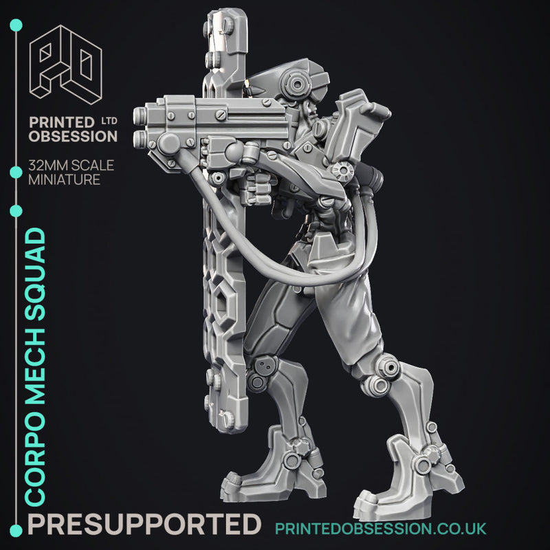 Corprate Mech Squad - 4 Cyberpunk Models - PRESUPPORTED - 32mm scale