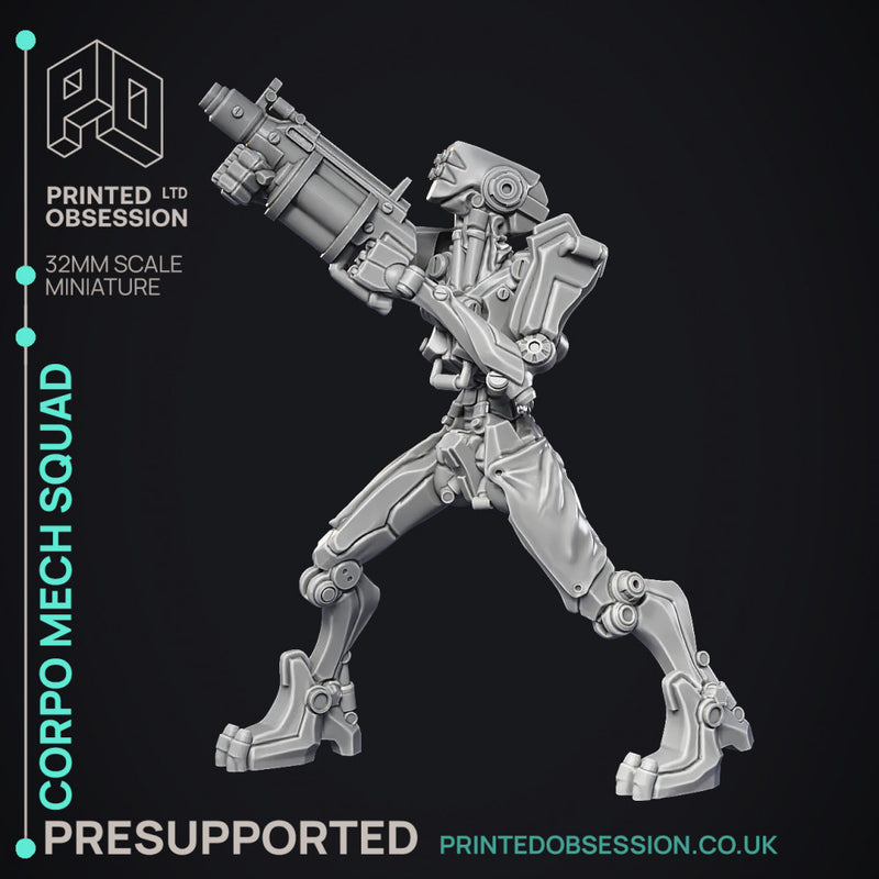 Corprate Mech Squad - 4 Cyberpunk Models - PRESUPPORTED - 32mm scale