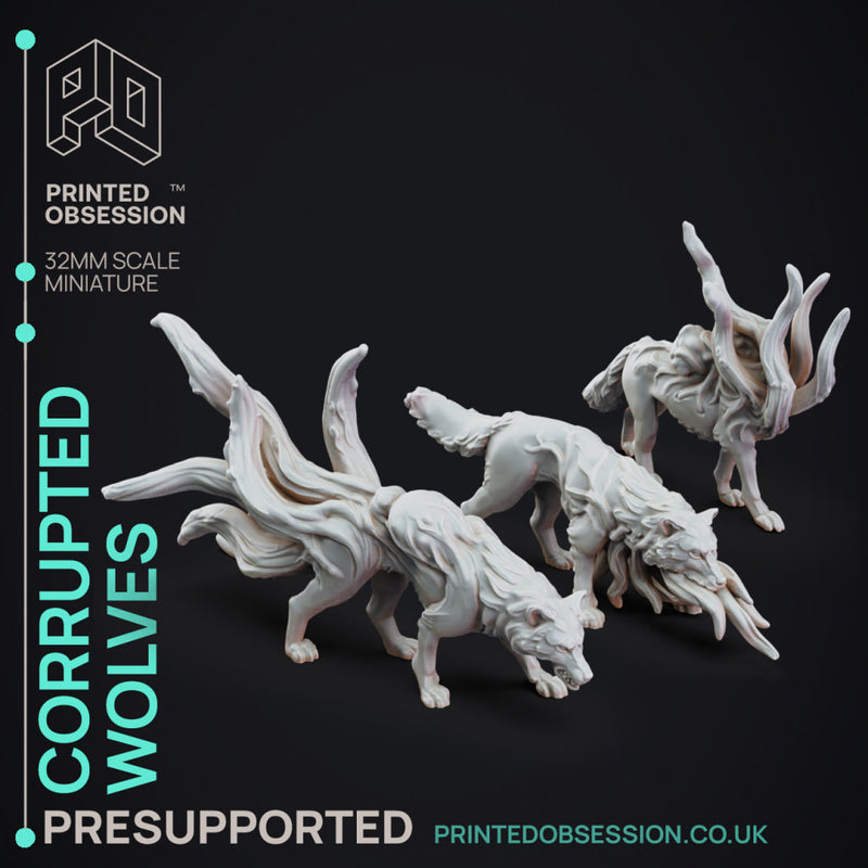 Corrupted Wolves - 3 Horror Models - The Mists of Change - PRESUPPORTED - 32 mm scale - Only-Games
