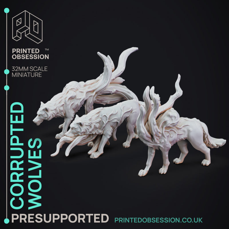 Corrupted Wolves - 3 Horror Models - The Mists of Change - PRESUPPORTED - 32 mm scale - Only-Games